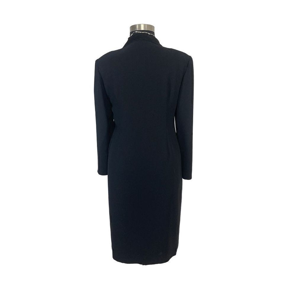 Donna Ricco 16W Black Trench Coat 1990s Vintage Princess Seam Evening Jacket - Picture 3 of 7
